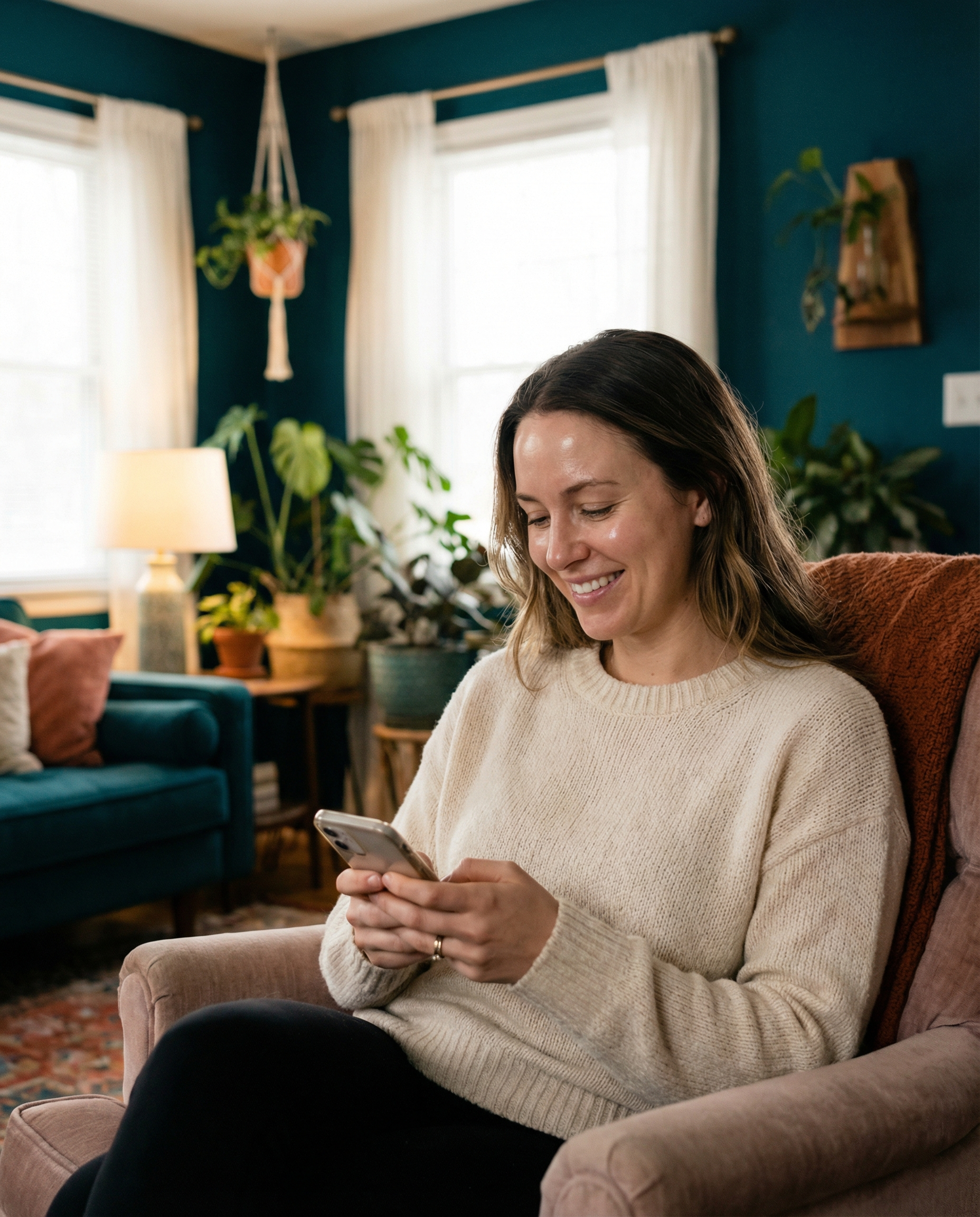 Woman using Peak Health telehealth on her phone